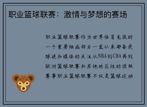 职业篮球联赛：激情与梦想的赛场